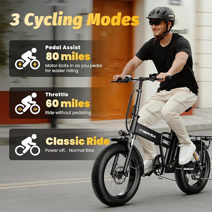 1000W Folding Electric Bike, 48V 20AH Large Removable Battery E Bike, 30+MPH, 80 Miles Max Range, 20" Fat Tire Electric Bike for Adults, Adult Electric Bicycles for Long