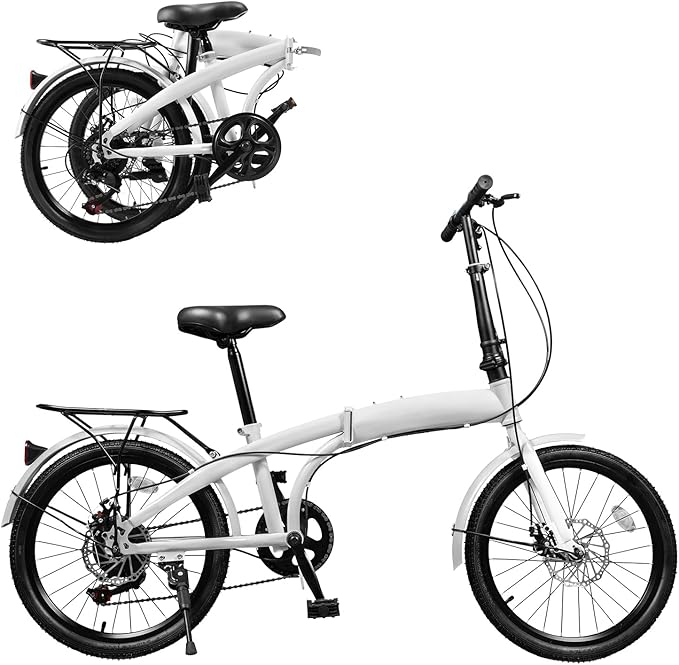 20 Inch Folding Bike 7 Speed Foldable Bicycle for Adults, Height Adjustable Folding Bike High Carbon Steel City Bicycle 25.6-33.8in, Adult Foldable Bicycle for Men & Women | US Stock