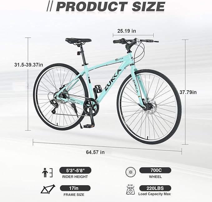 7-Speed Hybrid Road Bike - Aluminum Frame, Dual Disc Brakes, 700C Wheels - Unisex City Bike