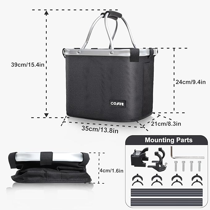 COFIT Detachable Bike Basket, Multi-Purpose Bicycle Handlebar Basket for Pet, Shopping, Commuter, Camping and Outdoor
