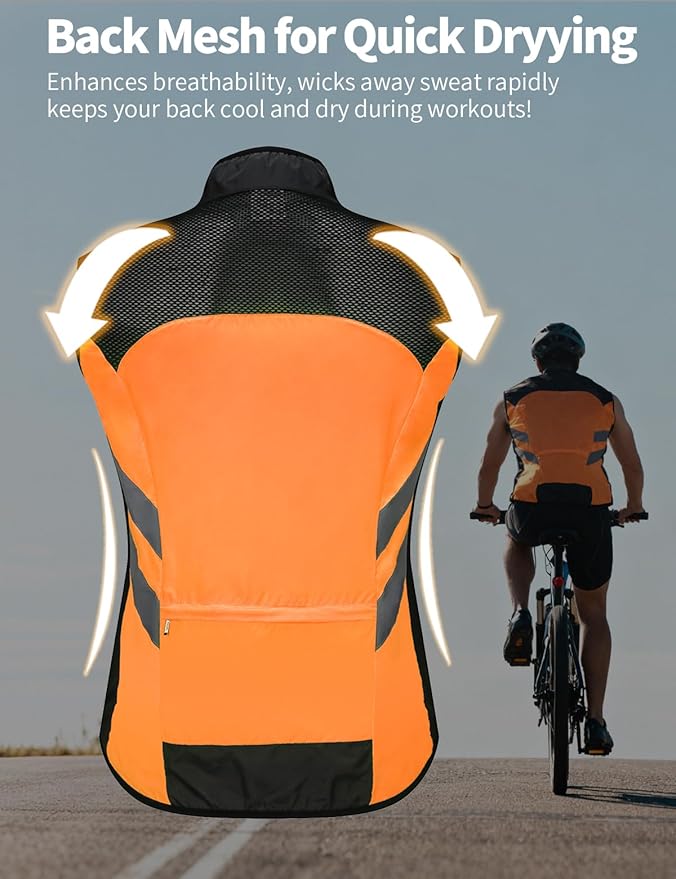 WOSAWE Men's High Visibility Cycling Wind Jacket Water Resistance Reflective Windbreaker