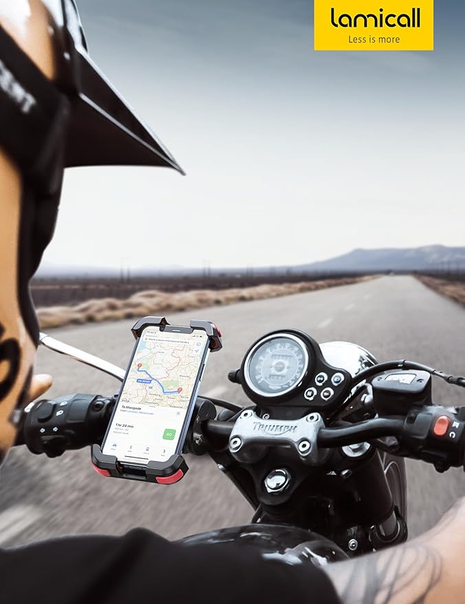 Lamicall Motorcycle Phone Mount, Bike Phone Holder - Upgrade Quick Install Handlebar Clip for Bicycle Scooter, Cell Phone Clamp for iPhone Air, 17 16 15 Pro Max, Galaxy, 4.7-6.8" Phones, Red