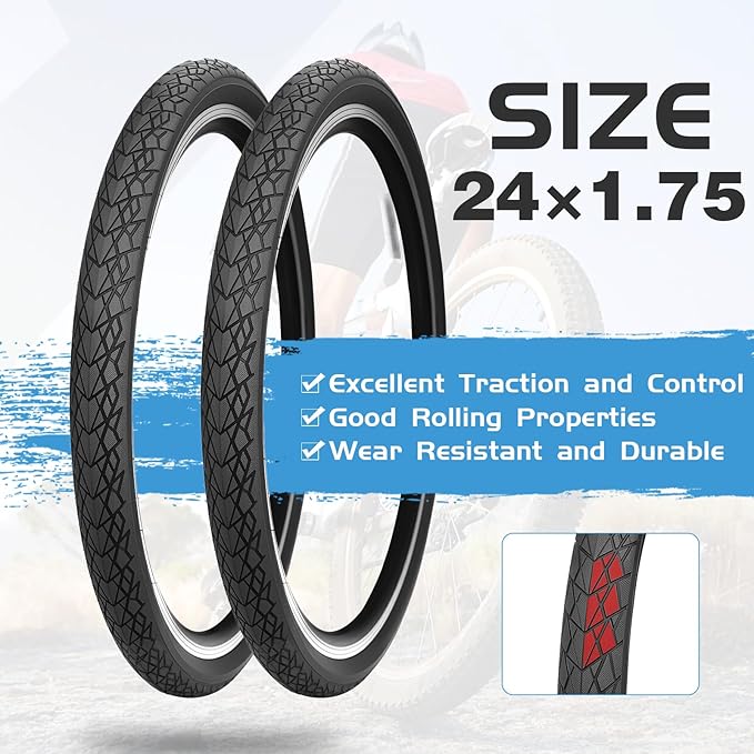 MEGHNA Bike Tire 20/24/26/27.5 inch Foldable Replacement Cruiser Bike Tire Mountain Bike Groove Anti-Slip with Tire Lever for Kids Hybrid Bike