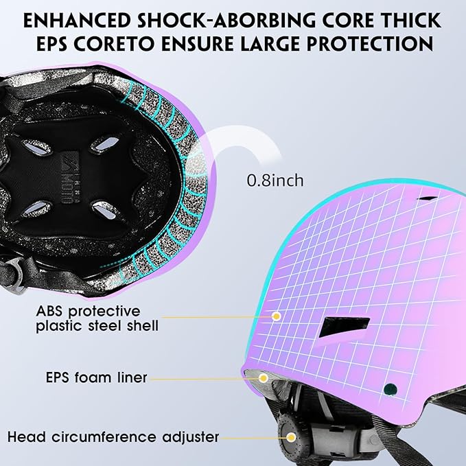 Skateboard Helmet for Adults - Adjustable Certified Safety Adults Helmet for Skateboarding Bike Bicycle Scooter Cycling Skate Skating Multisport Helmets for Women Men Boys Girls Kids Youth