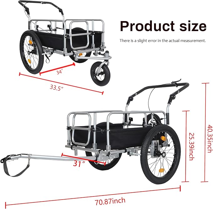 Lightweight Bicycle Trailer, Foldable Bike Cargo Trailer with Universal Hitch, 3-in-1 Portable Bicycle Trailers Folding, for Camping, Groceries, 110 LBS Load Capacity