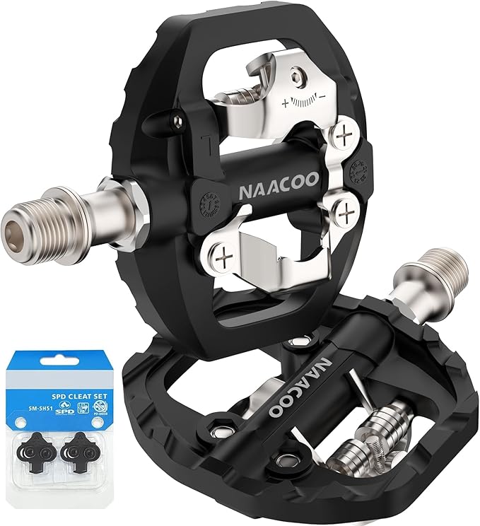 NAACOO Bike Pedals Dual Platform Compatible with Shimano SPD Mountain Clipless Pedals,3-Sealed Bearing Lightweight Bicycle Pedals for Outdoor Spin Exercise Peloton Fit Trekking Bike