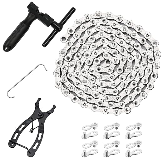 Bike Chain Kit, 11 Speed Multi-Function Bike Mechanic Repair Kit, Chain Breaker and Bike Link Plier with Hook and 6 Pairs Bicycle Buckle, Reusable