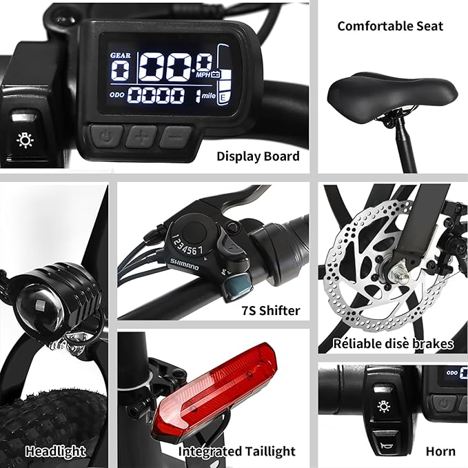 20" Folding Electric Bike for Adults, 500W Lightweight Foldable Ebike, 45lbs, 50+ Mile Range, 21mph Top Speed, Fat Tire Class 2 Electric Bicycle