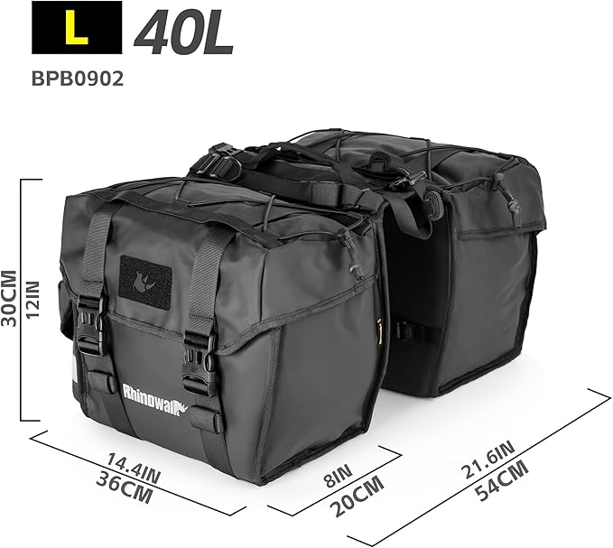 Rhinowalk Bike Pannier Bag 40L Double Pannier Bags Saddle Bags Carrying Handle With Reflective Trim Professional Cycling Accessories-Black