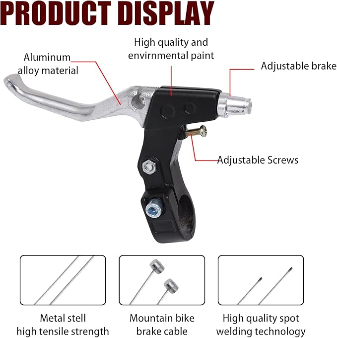 Complete V Bike Brake Set, Front and Rear Bike MTB Brake,Inner and Outer Callipers Cables Lever Kit with Calipers Levers Cables Multi-Tool Wrenches (Silver)