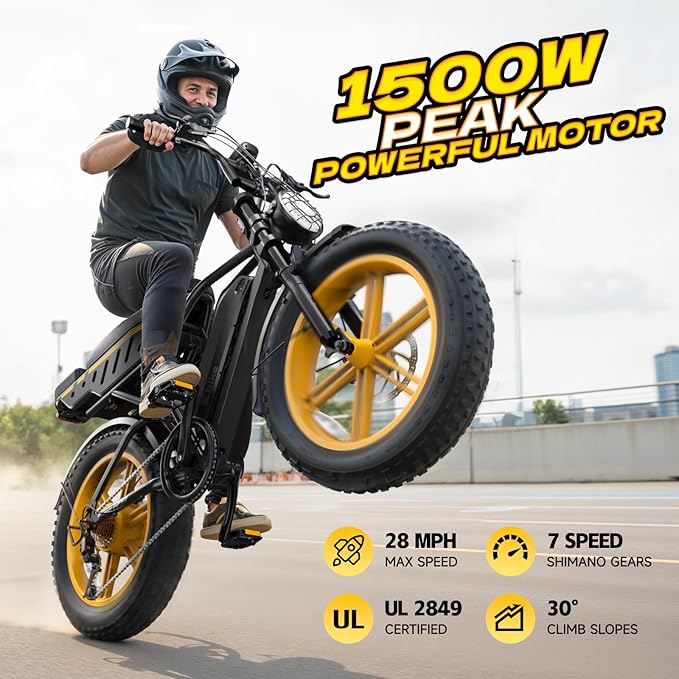 TST Electric Bike for Adults 1500W Peak 20" Fat Tire All-Terrain E-Bike 60/130 Miles 28 MPH Electric Dirt Bike - 48V 15/30 AH Battery Tested to UL 2849 Powered Electric Bicycle