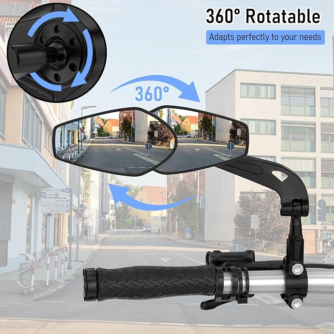2PCS eBike Mirrors for 22-25mm handlebars, 360° Adjustable Bike Mirror Handlebar Mount, HD Scratch Resistant Handlebar Rearview Mirror, Bike Accessories for Ebike Mountain Road Bike