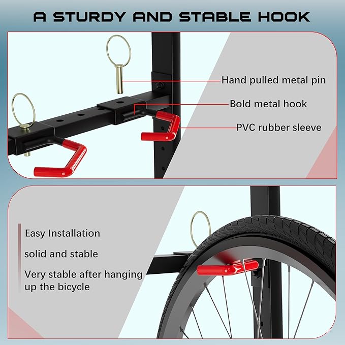 YOHKOH Freestanding Bike Rack 300LBS, 41" W x 35.4" D x 80.4" H Vertical Bike Stand with 5 Adjustable Hooks, PVC-Coated Hangers for Garage Indoor Storage, Space-Saving Floor Stand for 5 Bicycles