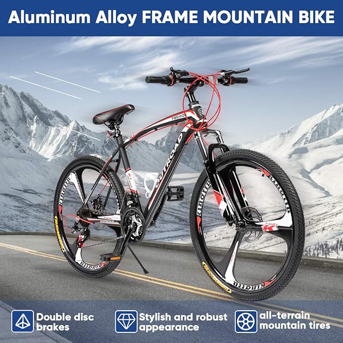 Betterland 26 Inch Mountain Bike, 7-Speed Adult Bike with Dual V Brakes, Outdoor Cycling Bike with High Carbon Steel Frame and Front Suspension, Adjustable Ergonomic Seat for Bicycle