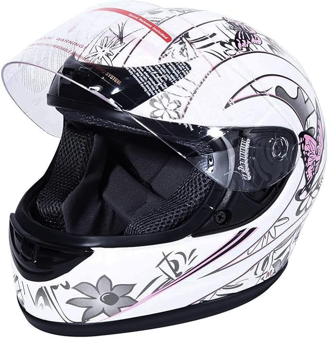 TCT-MOTORPARTS Adult Helmet DOT Flip Up Full Face Pink Butterfly Street Dirt Bike Helmet Motocross ATV Helmet for Women Men (Medium)