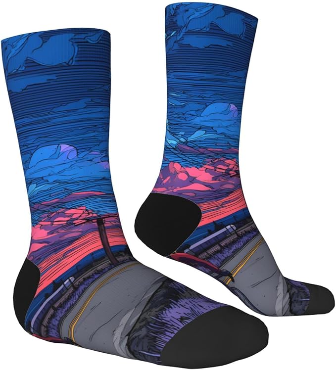 (Cycling on the road) Mid Calf Socks Breathable Adult Unisex Socks Casual Daily Wear for Women Men