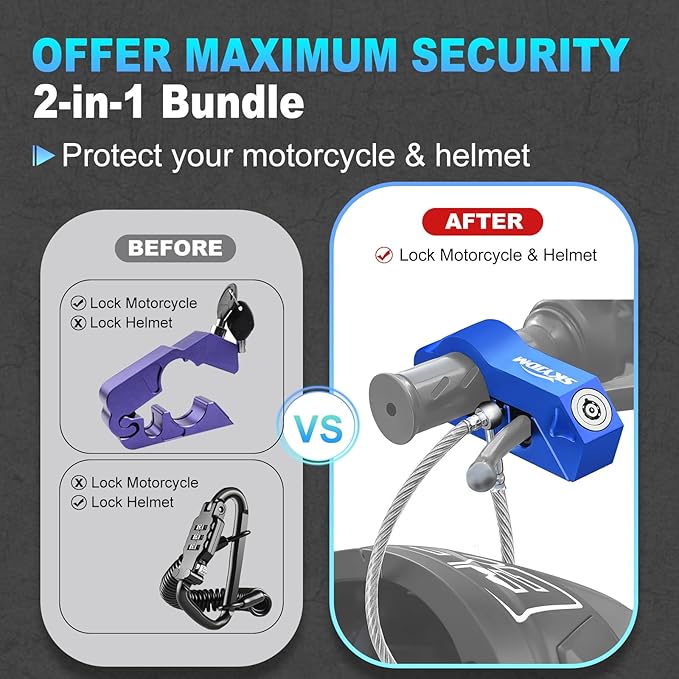 Motorcycle Locks, Brake & Helmet Lock Anti-Theft Grip Lock Combo for All Motorcycle Bike ATV Scooter with Handlebar Diameters Within 1.3-1.5 Inches (Blue)