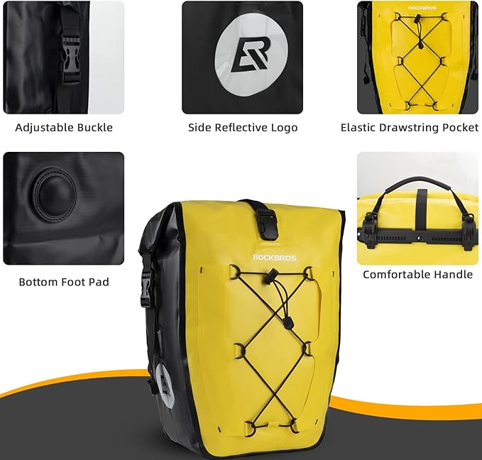 ROCKBROS Bike Panniers Waterproof Bike Rear Rack Bag Max 30L Large Capacity Bike Rear Panniers for Cycling Traveling Commuting 2 Pack