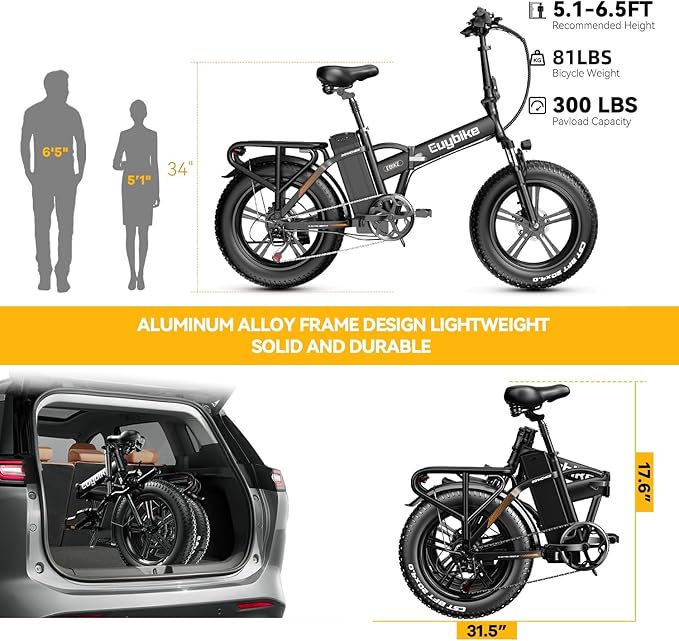 Folding Electric Bike for Adults and Seniors, 1000W Motor 48V 20AH Battery 30MPH 80 Miles, 20" Fat Tire All Terrain Ebike, 7-Speed Commuter E Bike, Step-Thru Electric Bicycle for Women and Teens