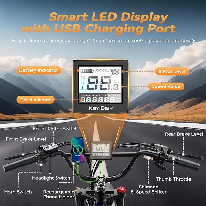 2000W/3000W Peak Motor Electric Bike for Adults, 48V/52V 25AH/30AH Battery Full Suspension Foldable Ebike, 20"x4.0" Fat Tires 35MPH Dirt Bike, 100/120 Miles Hydraulic Brake Magnesium Alloy Motorcycle