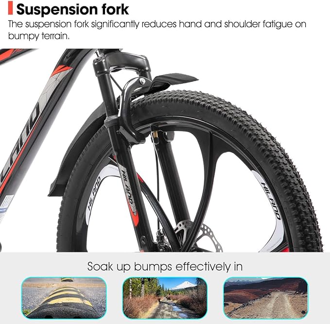 HILAND 26" MTB Mountain Bike for Men Women Adults, 18-Speed, Disc Brake, Lightweight Aluminum Frame, 3/6 Spoke Wheel