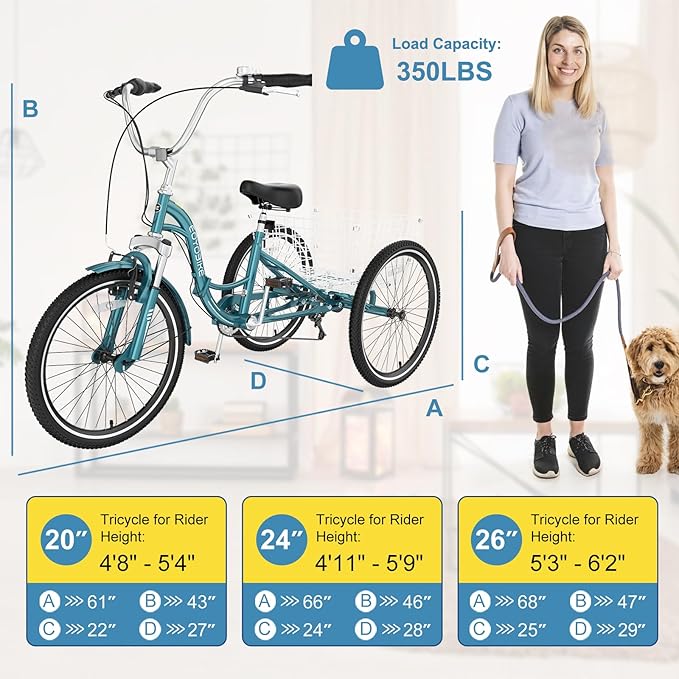 NAIZEA Folding Adult Tricycle - 7 Speed 20/24/26 Inch Folding Tricycle for Adult, 3 Wheel Bike, Foldable Trike with Large Basket/Low-Step Through for Men Women Senior