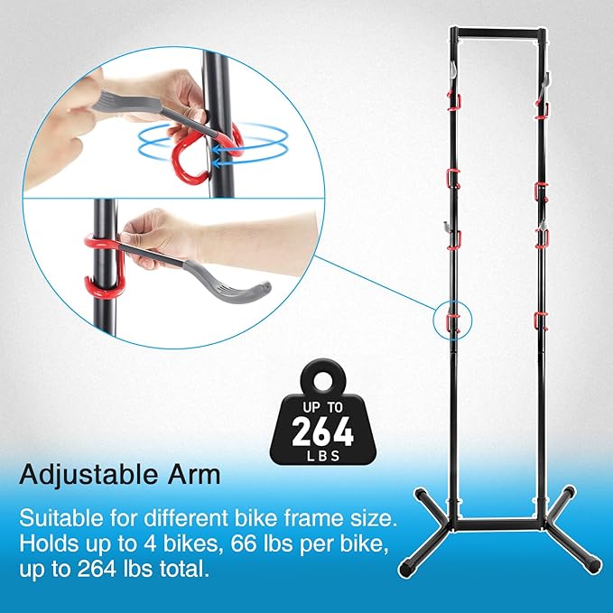 MEGHNA Bike Stand 4 Bike Rack Removable Bicycle Holder for Garage Home Bike Shop Bike Storage Rack Adjustable Height Hanger Floor Bike Parking Stable Base for Mountain Bike Road Bike