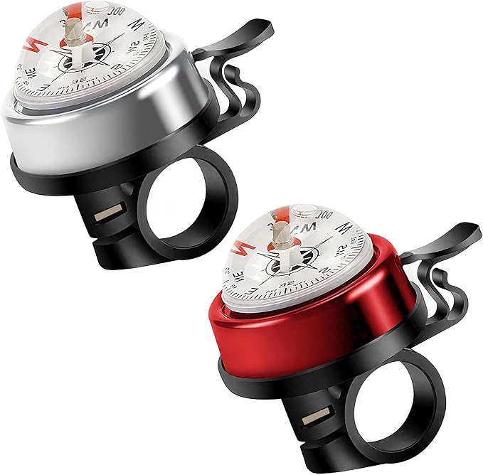 Pack of 2 Aluminum Alloy e-Bike Accessories for Adults | Compass Bicycle Bell & Loud Bike Horn Fits in 22.2mm Handlebars | Must Have Accessory for Men & Women for Mountain & Road