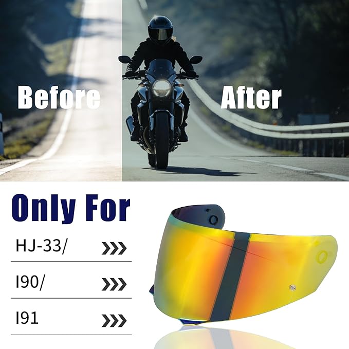 VCOROS I90 Helmet Shield Replacement, I90 Helmet Visor Shield Compatible with HJ-33 I91 Motorcycle Helmet Accessories (Chrome Red)