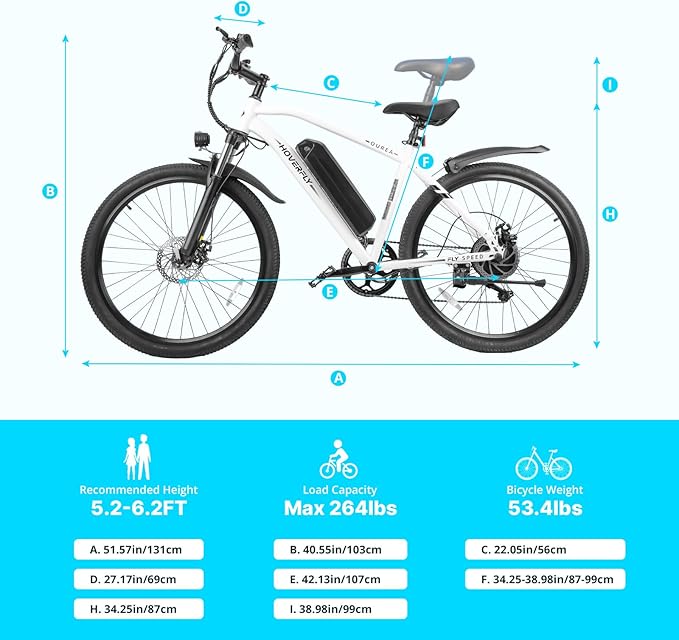 HOVERFLY OUREA 26" Electric Bike for Adults, 750W Peak Motor Mountain Ebike, 20MPH Up to 40 Miles, UL2849 Certified, 7-Speed, Removable Battery, Shock Absorber, Fat Tire Commuter E-Bike