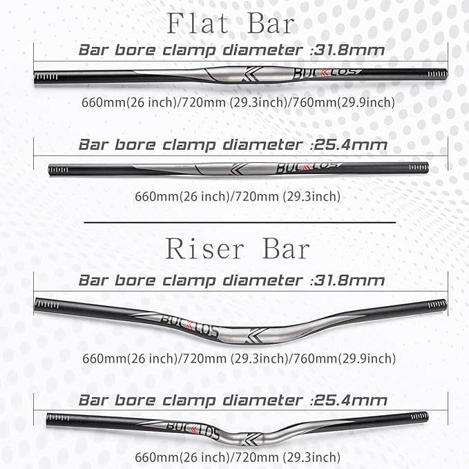 BUCKLOS 25.4/31.8mm Mountain Bike Handlebars Flat/Riser Bar, Aluminum Alloy MTB Handlebar 660/720/780mm, Premium Matter Mount Bikes Bicycle Handle Bar.