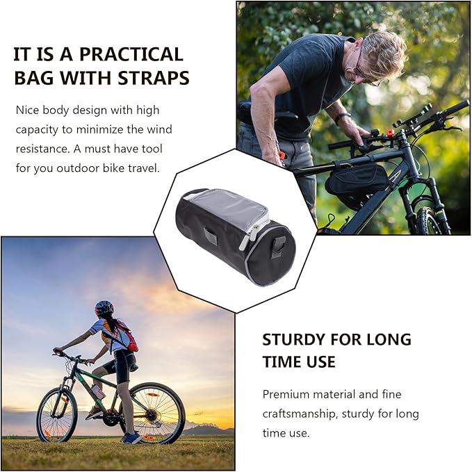 Mikinona Bike Waterproof Handlebar Bag with Tpu Sensitive Window, Cylinder Top Tube Frame Storage Pouch for Outdoor Cycling, Multi-function Satchel for Bike Accessories