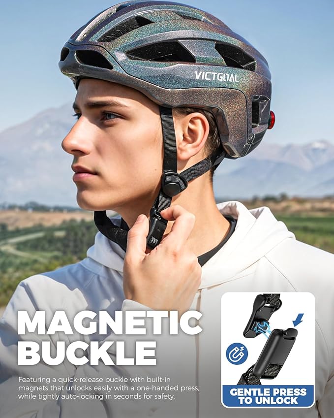 VICTGOAL Road Bike Helmet Adult Men Women with Detachable Magnetic Rear Light, Bicycle Helmet Adjustable Breathable Road Cycling Helmet for Road Mountain Riding
