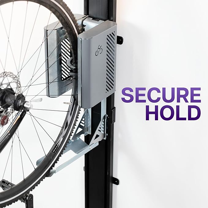 Life Finds Vertical Wall-Mounted Bike Rack with Mechanical Lift, Easy Bicycle Storage, Black, LF-EBR1