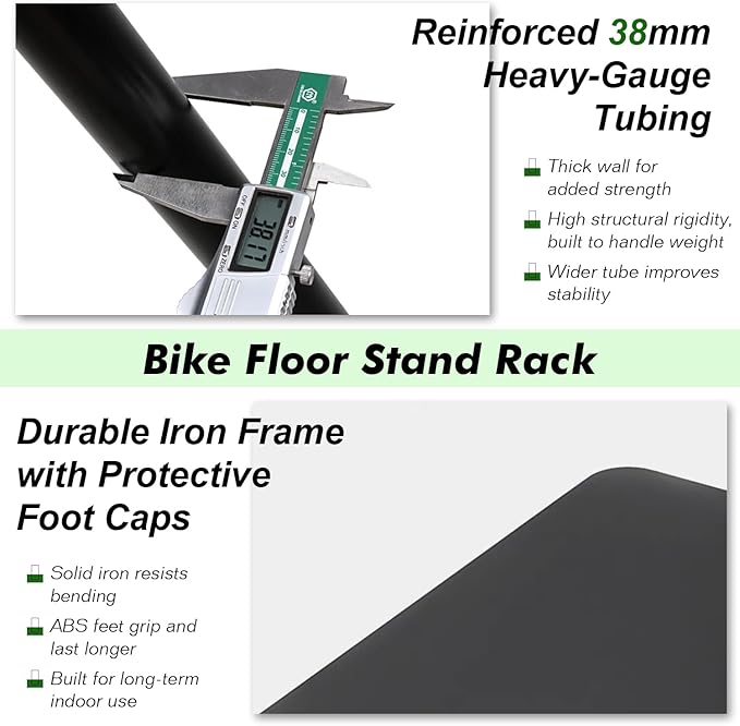 Bike Stand Floor Parking Bike Rack – Foldable Bicycle Stand Storage Holder for MTB & Road Bikes – Fits up to 2.4" Tires – Floor Rack for Indoor Garage