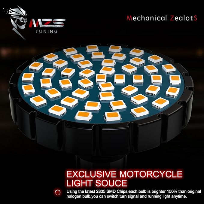 MZS 1157 LED Bulb Motorcycle Turn Signals Running Light Kit, Amber Upgraded LED Beads 2" Bullet Style with Dual Color Front or Rear Compatible For Most Family Motorcycles-Pack of 2