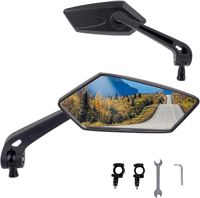 Bike Handlebar Mirror, Adjustable Rear View Bicycle Mirror for Adult Bikes, E-Bikes and Scooters, Clamp-On Mount, Clear Glass Lens, Easy Install Design