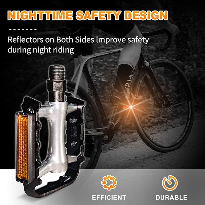 Mountain Bike Pedals,Road/MTB Flat Pedals, Non-Slip Lightweight Aluminum Alloy Bicycle Pedals, Fits 9/16" Road Mountain BMX MTB Bike Pedal