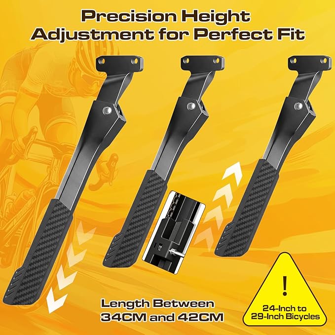 Bike Kickstand for 24-29 Inch Bicycle, 2 Bolt Include, 2 Holes Extra Stable Max Load 176LBS, Non-Slip Base Adult Black Bicycle Kickstand for Mountain Bike, E-Bike, Adjustable Length 34cm-42cm