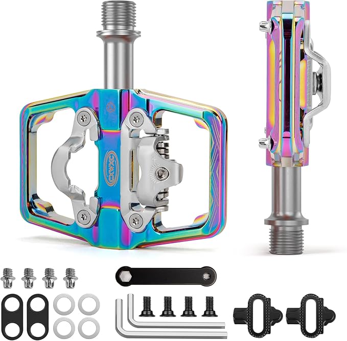 CXWXC Mountain Bike Pedals Compatible with Shimano SPD Cleats - Dual Sided Plat & Clip Pedal, 9/16” Bicycle Platform and Clipless Pedals for Road, MTB, and Hybrid Bikes