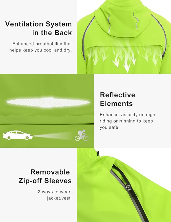 Little Donkey Andy Men's Quick-dry Running Jacket, Convertible UPF 50+ Cycling Jacket Windbreaker with Removable Sleeves