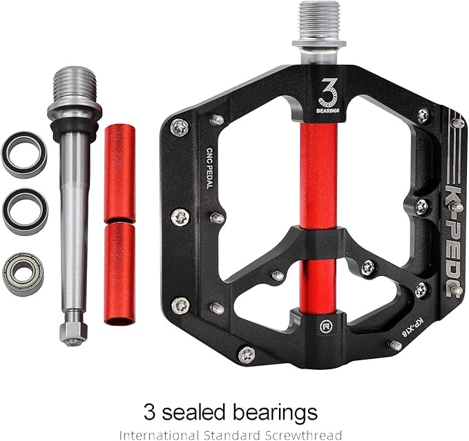 Aluminum Alloy 9/16" Bike Pedal MTB Wide Platform Flat Non-Slip Bicycle Pedals with 3 Bearings for Mountain Bikes, Road, BMX