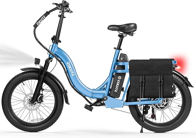 1200W Peak Folding Electric Bike for Adults, 28MPH 48V 10.4Ah Removable Battery, 55-Mile Range, 20"x3" Fat Tire, Step-Thru Ebike with Basket 7-Speed – Commuter E-Bike