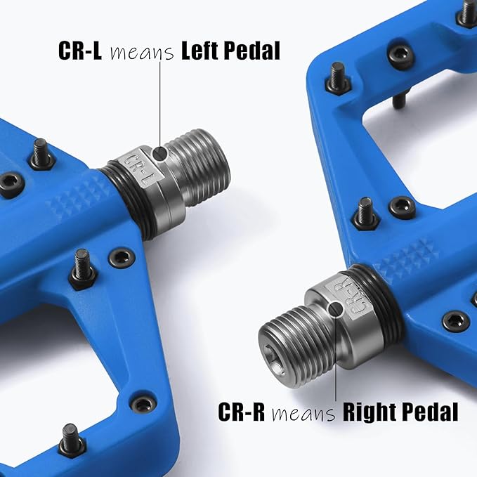 MTB Pedals Large Mountain Bike Pedals, Lightweight Nylon Fiber Composite Bicycle Platform Pedals, Grippy Pedals w 18 Pins, Cr-Mo Spindle fit w 2 Bearings, Clipless Pedals for BMX MTB Bike 9/16"