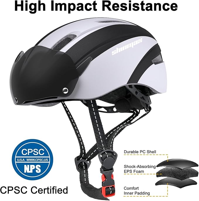 Shinmax Bike Helmet for Men Women, Bicycle Helmet with Detachable Magnetic Goggles Adjustable for Adult Road Biking Mountain Cycling Helmet