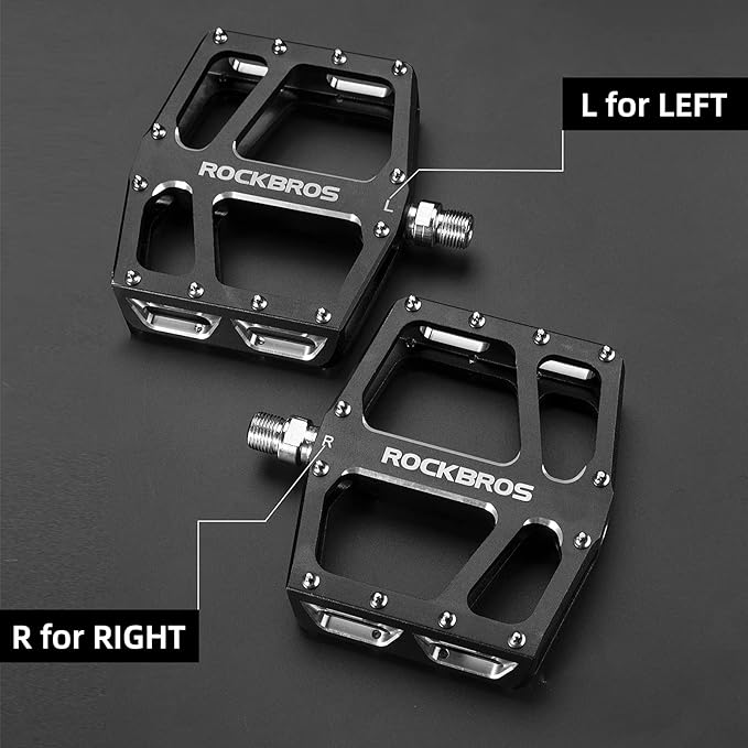 ROCKBROS Mountain Bike Pedals MTB Pedal Aluminum Bicycle Wide Platform Flat Pedals 9/16" Cycling Sealed Bearing Pedals for Road Mountain BMX MTB Bike