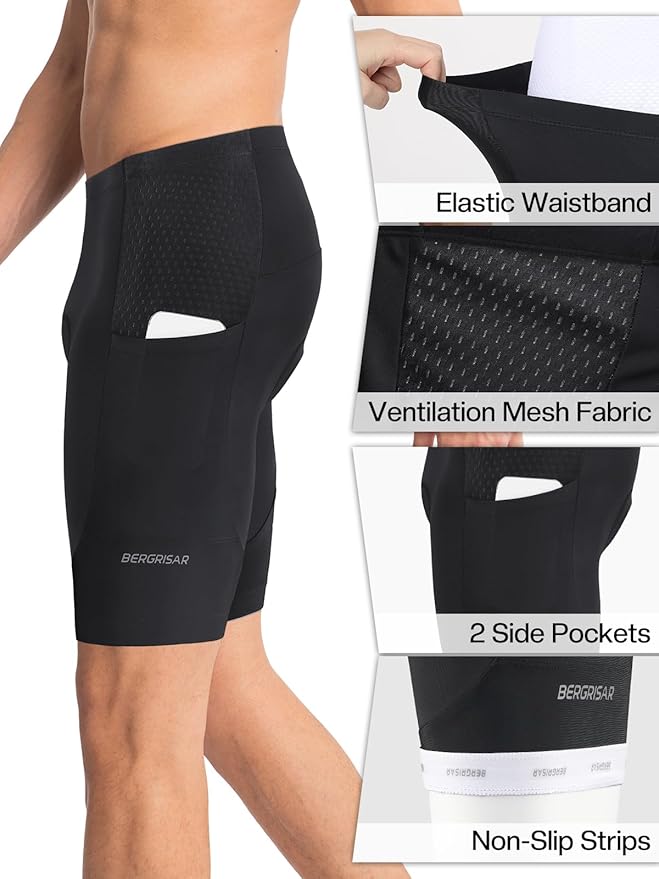 BERGRISAR Men's Cycling Shorts 4D Padded Bike Shorts Biking Bicycle Shorts with Pockets