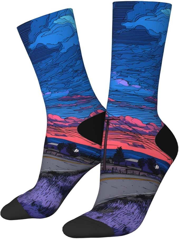 (Cycling on the road) Mid Calf Socks Breathable Adult Unisex Socks Casual Daily Wear for Women Men