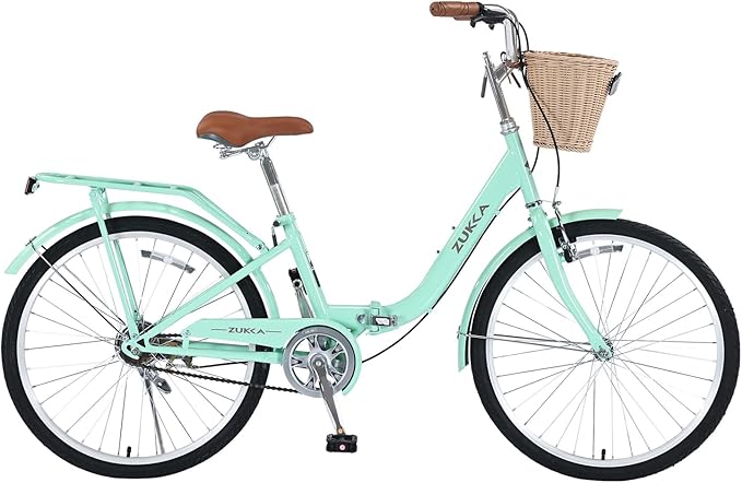 24/26 inch Female Bicycle Single Speed Folding Lady Bike, Durable Steel Frame,Compact Design for Easy Storage and Commuting Multi Color