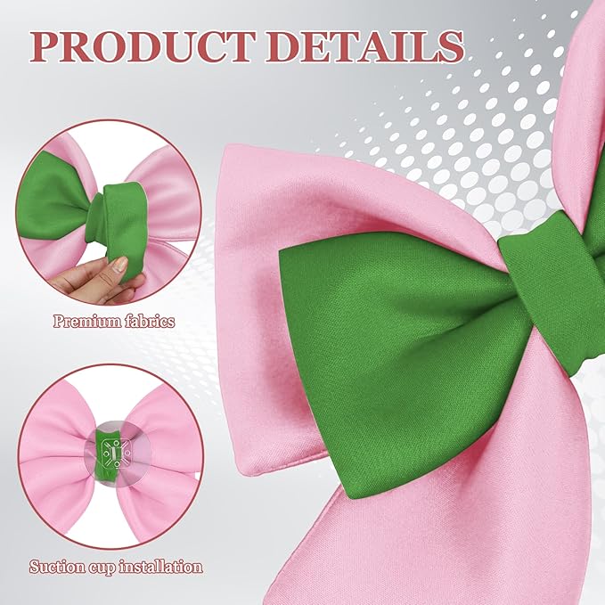 Bow Helmet Accessory, 8.07"x11.22" Stylish Motorcycle Helmet Bow Decoration for Women, Removable Cute Fashion Ribbon Bows Ornament for Motorcycle Scooter E-Bike Helmets (Pink+Green)